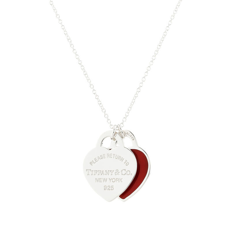 蒂芙尼女士925银镶珐琅红心双心吊坠项链 61941835