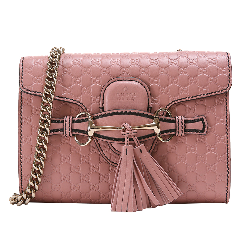 gucci/古驰 女士黑色牛皮马蹄扣流苏链条包斜挎包