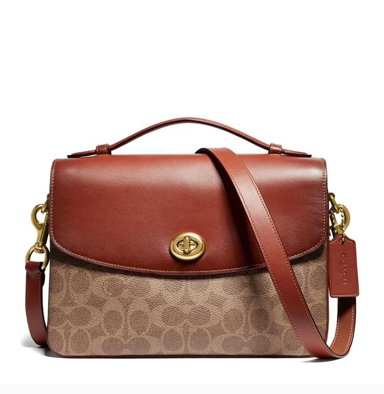 coach/蔻驰【20秋冬新款】专柜同款 女士卡其棕色帆布/配皮c标翻盖
