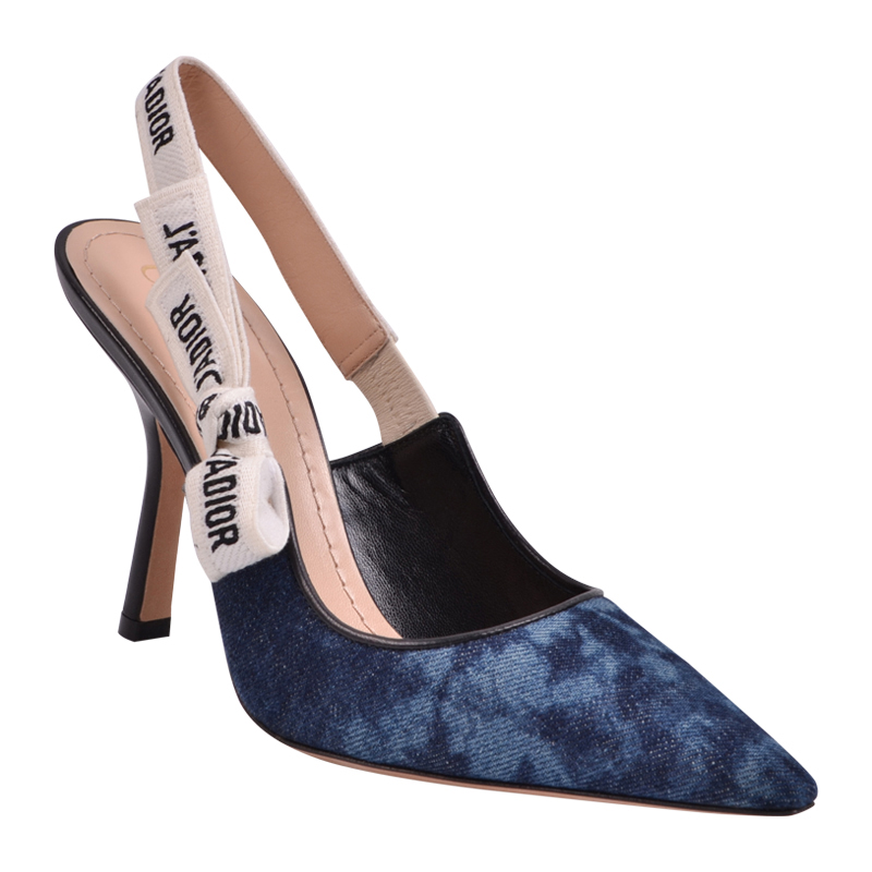 dior迪奥女士深蓝色jadior棉质茹伊印花刺绣露跟高跟鞋65厘米kdp466kd
