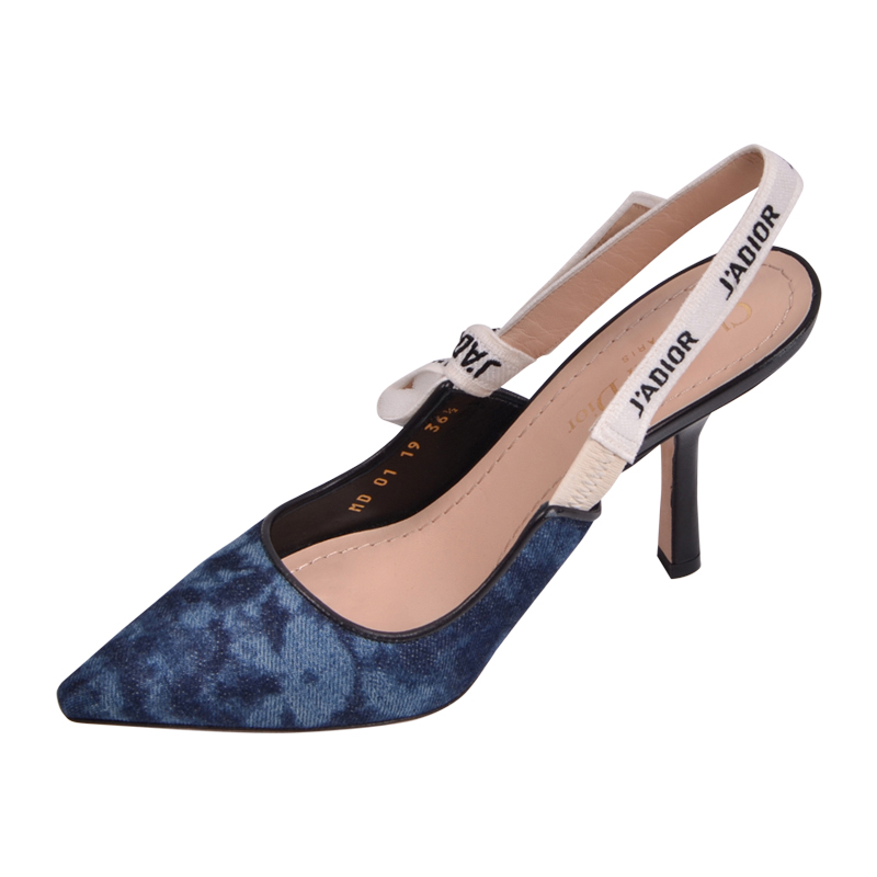 dior迪奥女士深蓝色jadior棉质茹伊印花刺绣露跟高跟鞋65厘米kdp466kd