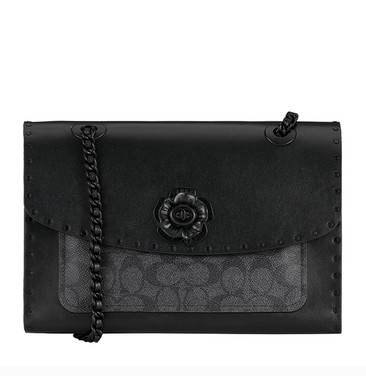 coach/蔻驰【20秋冬新款】专柜同款 女士黑色拼色涂层帆布山茶花c纹