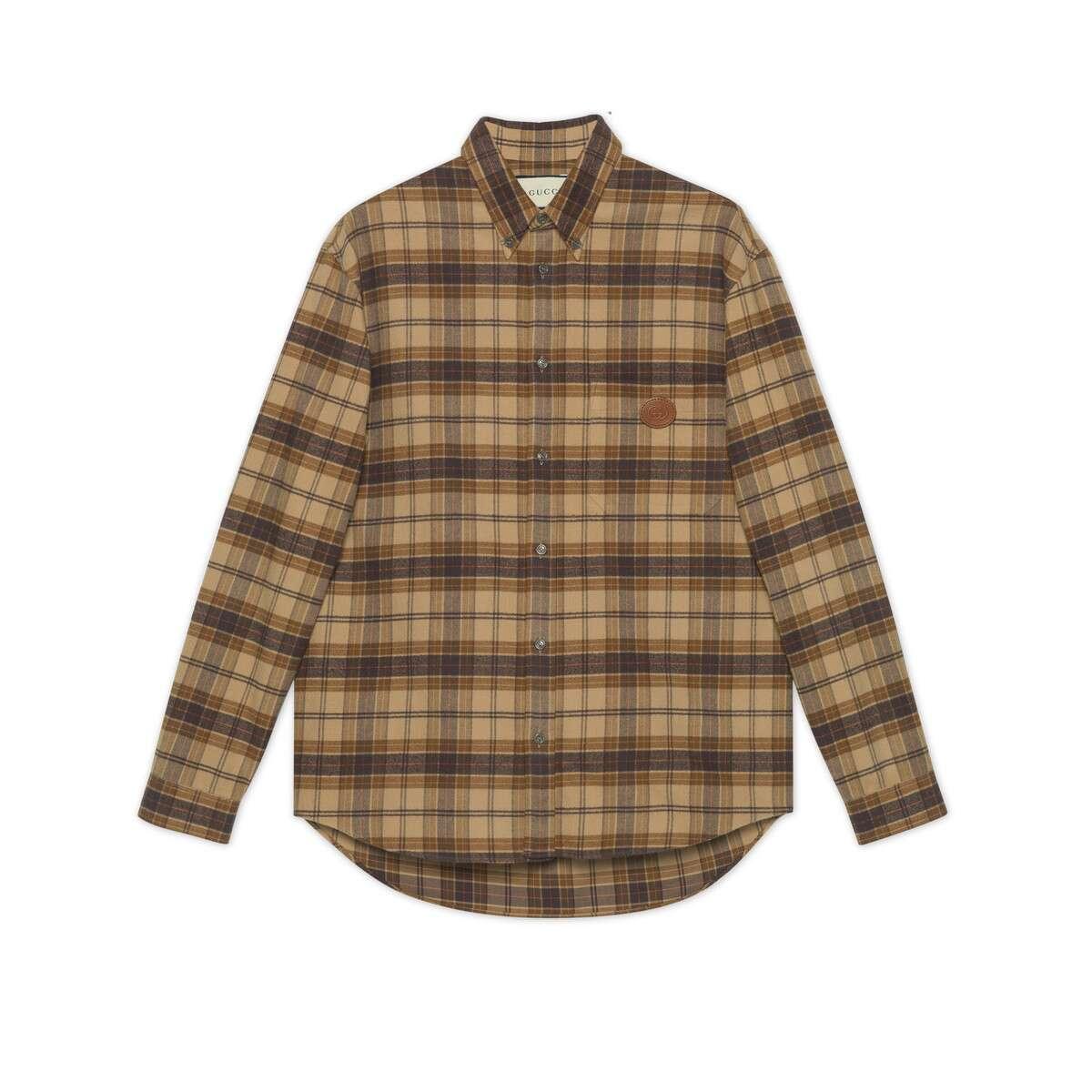 【包邮包税】 gucci古驰 21年春夏 男士 饰互扣式双g格纹棉质衬衫