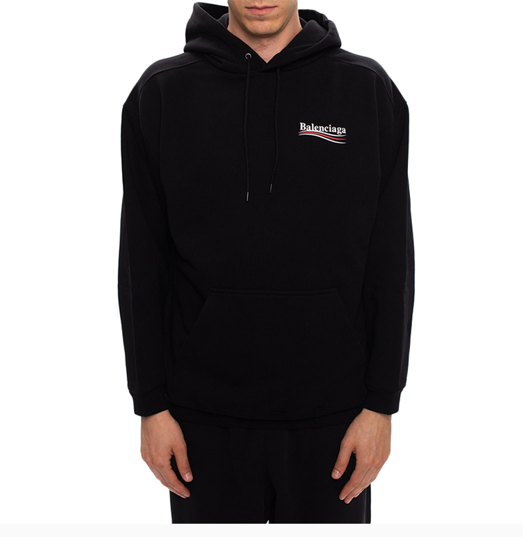 balenciaga 巴黎世家 男装 服装 黑色徽标logo印花连帽衫 男士卫衣