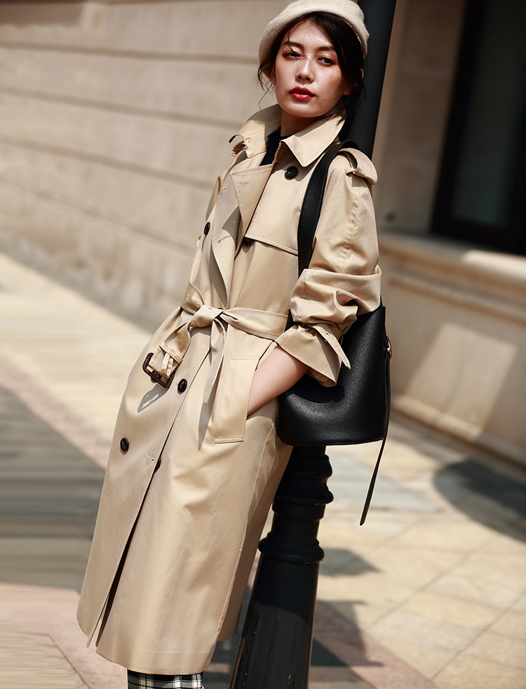 geleistory2020春新款双排扣中长款英伦风透气防水防污款女士风衣