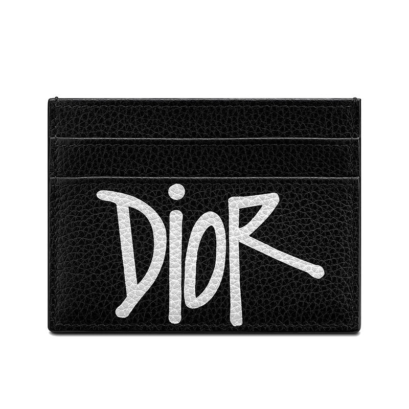 包税dior迪奥2020春夏新款男士粒面黑色小牛皮dior印花图案卡包2puch
