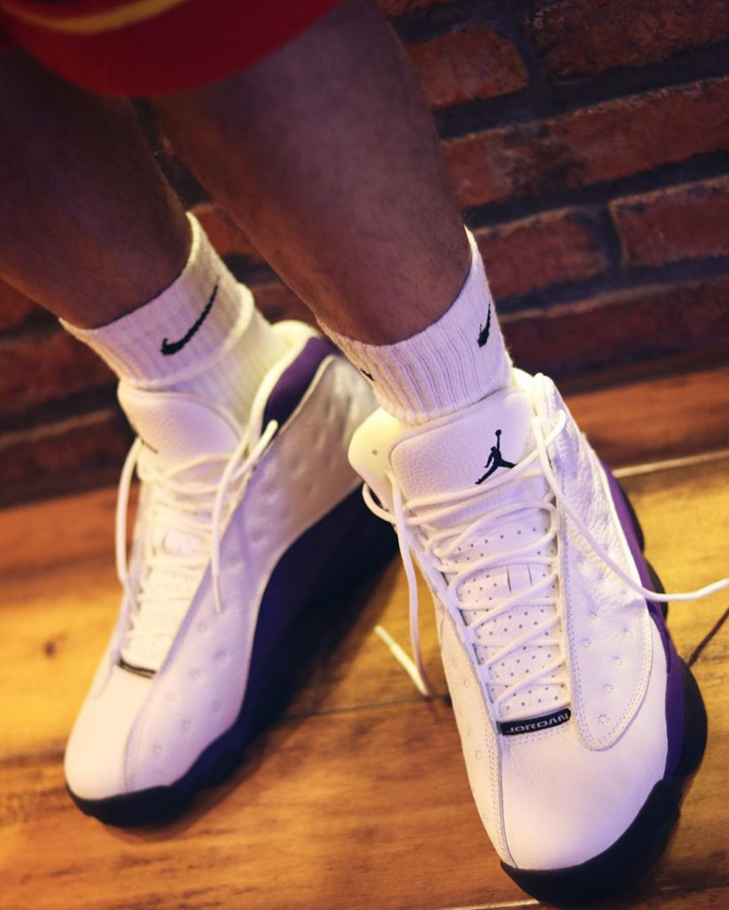 nike/耐克 air jordan 13 男女同款 lakers aj13 白紫湖人 情侣 篮球