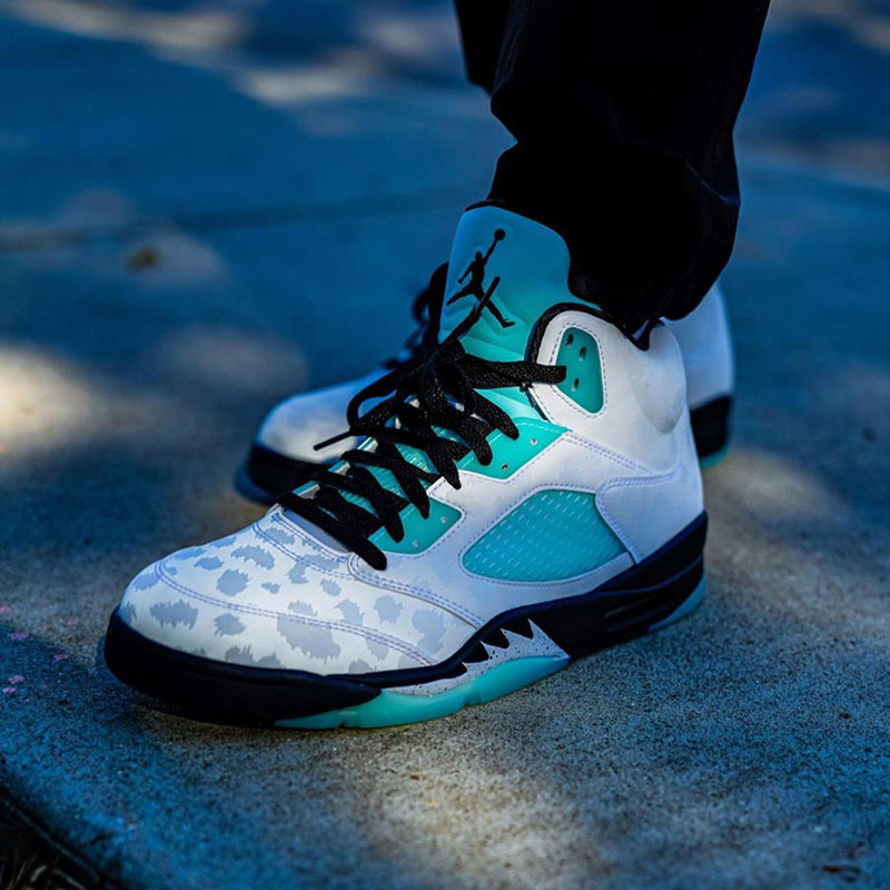 nike/耐克 air jordan 5 aj5 郭艾伦 雪豹 薄荷绿 3m反光 情侣 高帮