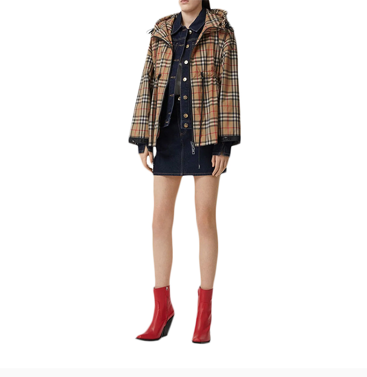 【包税】burberry 博柏利 女装 服装 黄色经典格纹连帽衫外套 女士