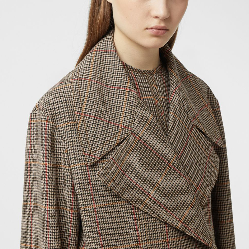 【包税】burberry/博柏利 2020春夏新款 千鸟格格纹羊毛双排扣大衣