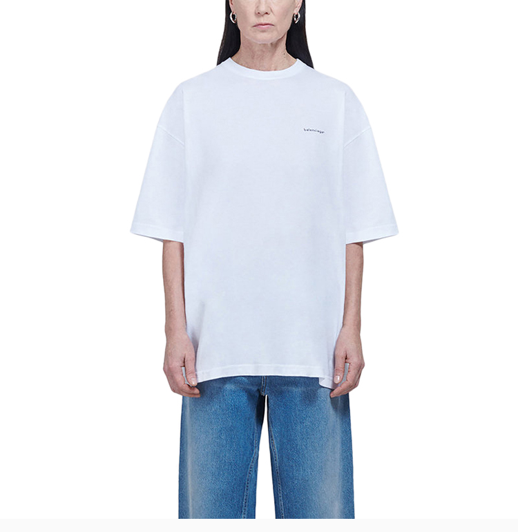 男士短袖t恤】balenciaga/巴黎世家 中性 服装 白色棉质logo印花圆领
