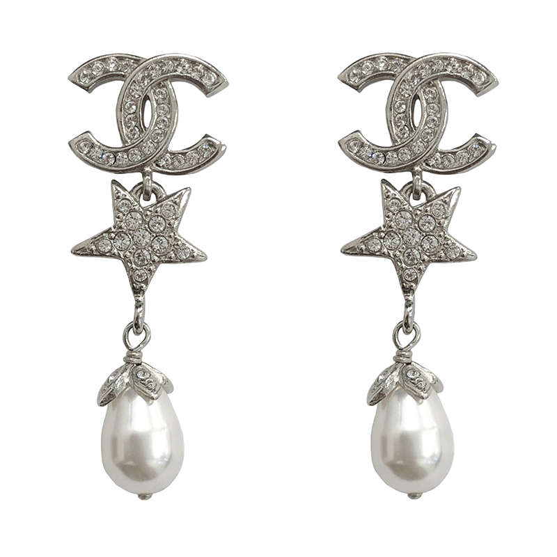 【chanel香奈儿 耳环】【包税】chanel/香奈儿 经典银色金属镶嵌透明