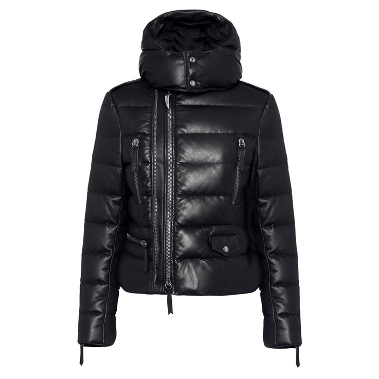 黑色防水"hydro"纳帕皮正面拉链拉链外口袋意大利制造女士羽绒服