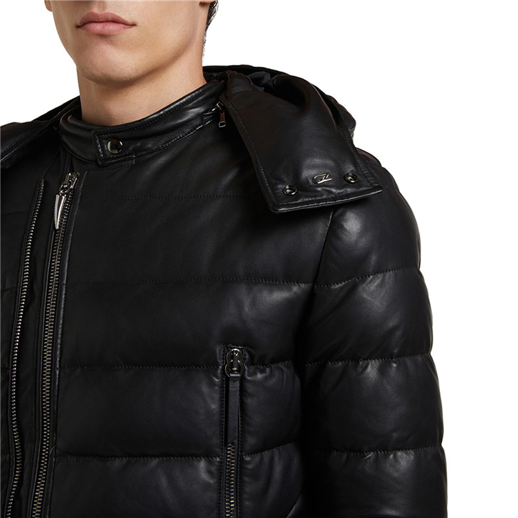 第黑色防水"hydro"纳帕皮正面拉链口袋意大利制造男士羽绒服男士外套