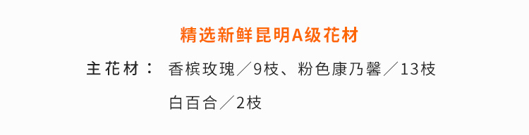 花礼/温馨问候/香槟玫瑰9枝、多头白百合2枝、粉色康乃馨13枝//七夕情人节礼物鲜花/当日达