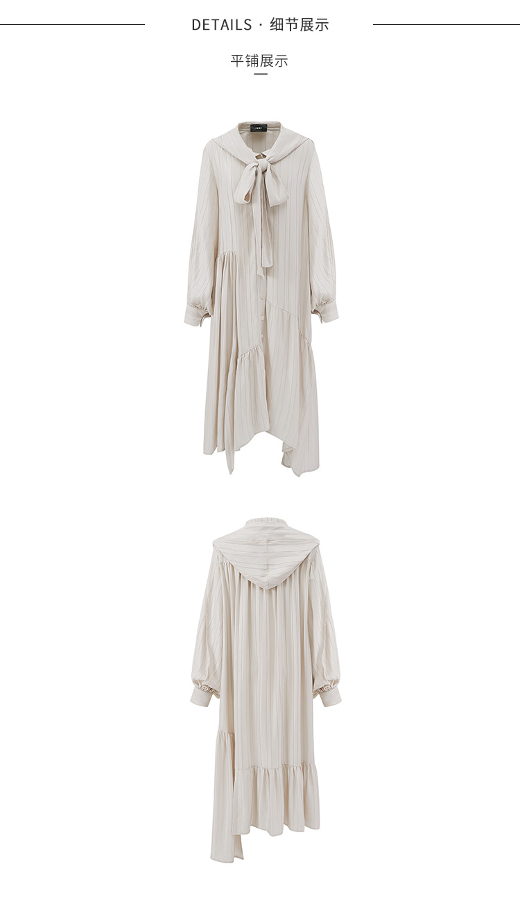 immi/immi女装>女士裙装>女士连衣裙 20秋冬醋酸对丝条纹系带连衣裙