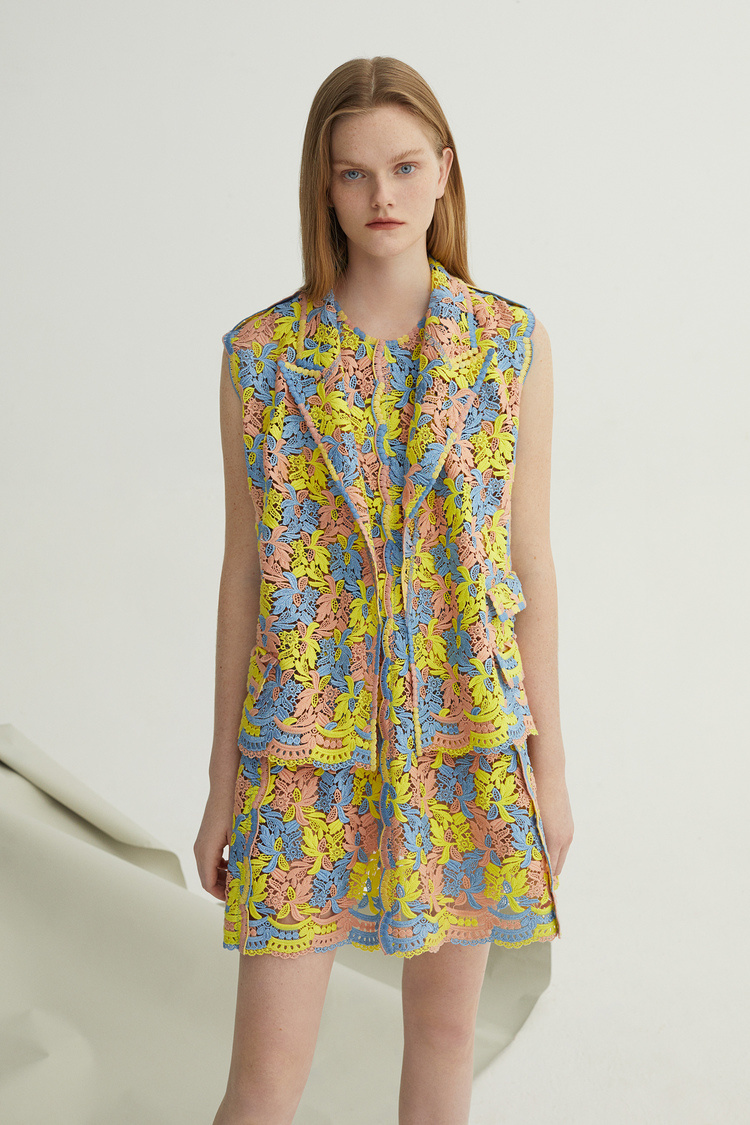 diamonddazzle/diamonddazzle地素 夏装新款气质花卉无袖蕾丝连衣裙女