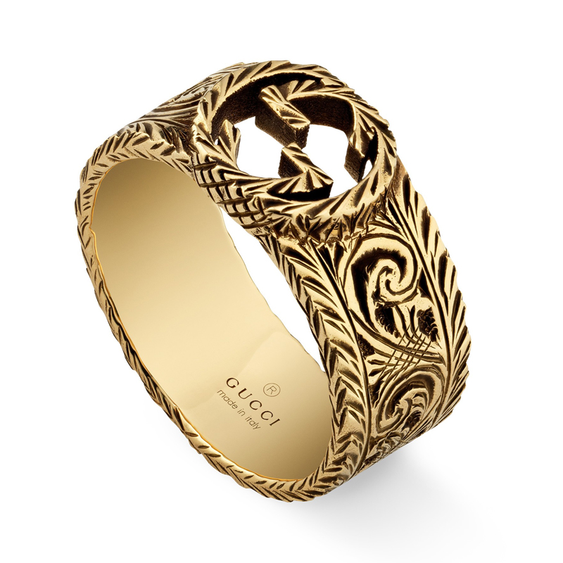 gucci/古驰interlockingg镀黑工艺18k金戒指/指环ybc579660001