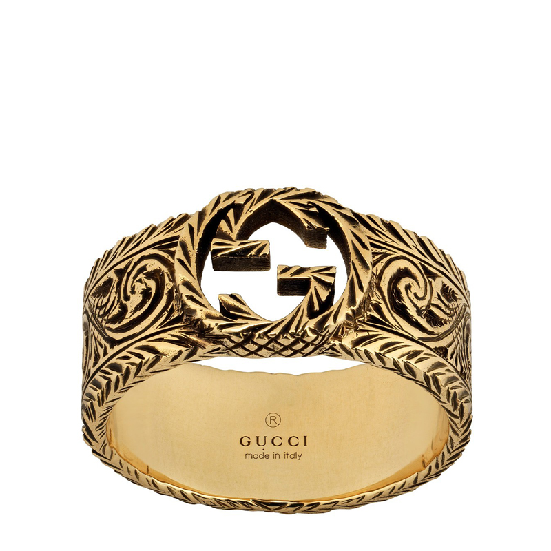 gucci/古驰interlockingg镀黑工艺18k金戒指/指环ybc579660001