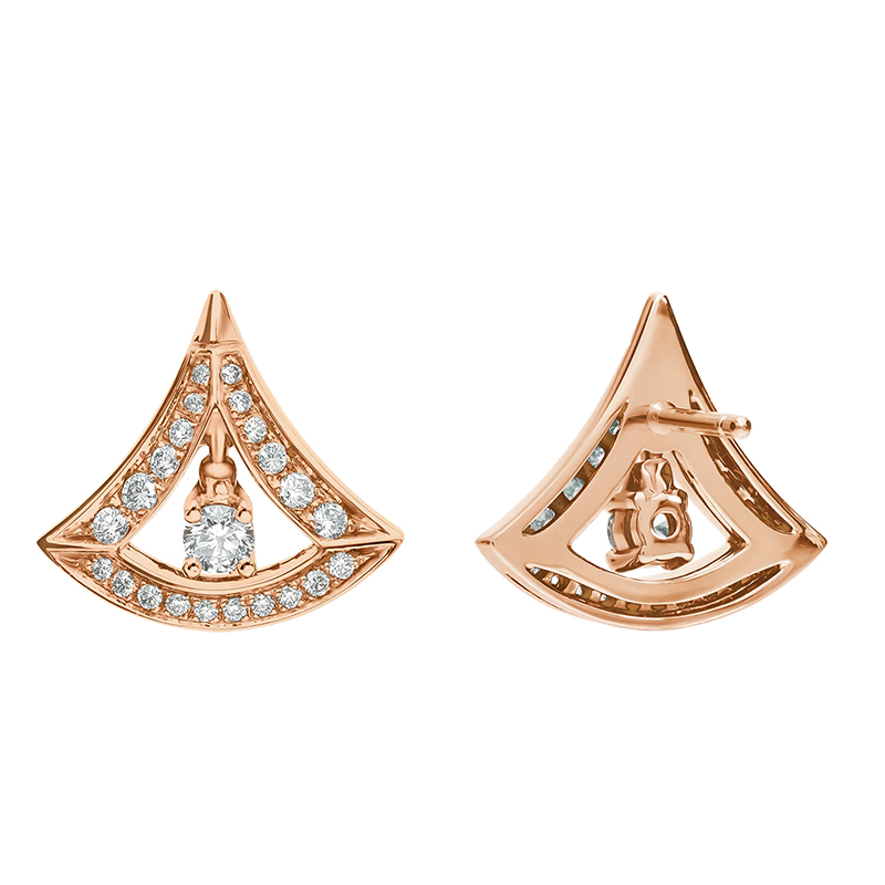 宝格丽 2020新款divasdream系列 18k金玫瑰金镶嵌钻石扇形耳钉356450