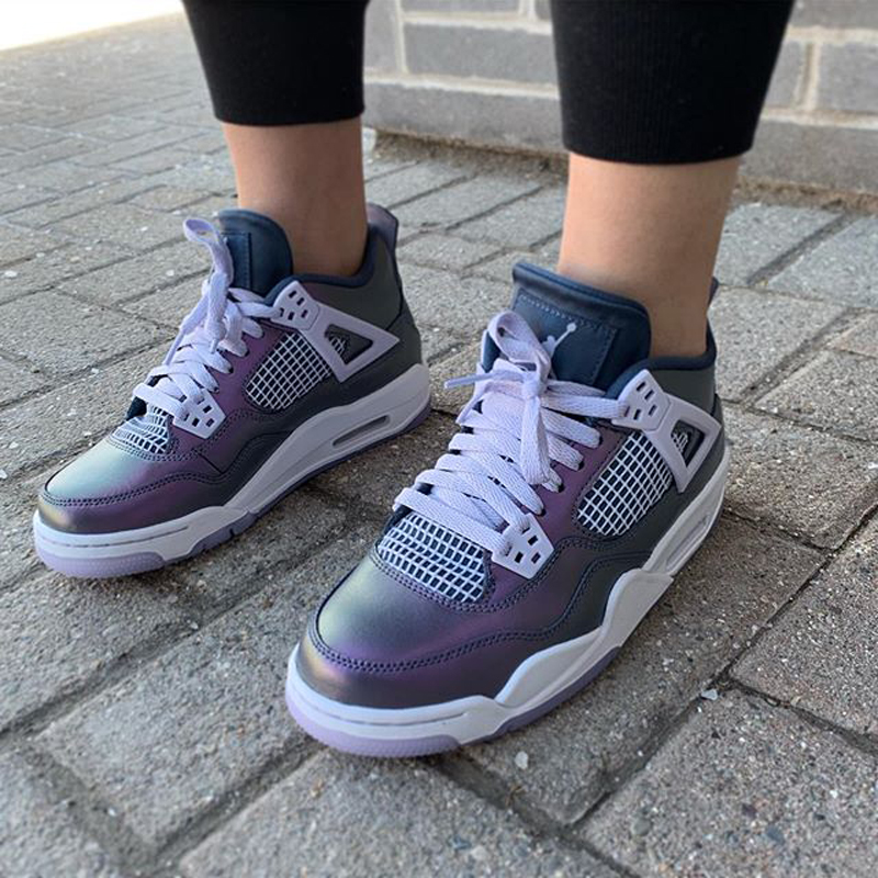 篮球鞋 2020新款air jordan 4 monsoon blue aj4 变色龙 电光紫 篮球