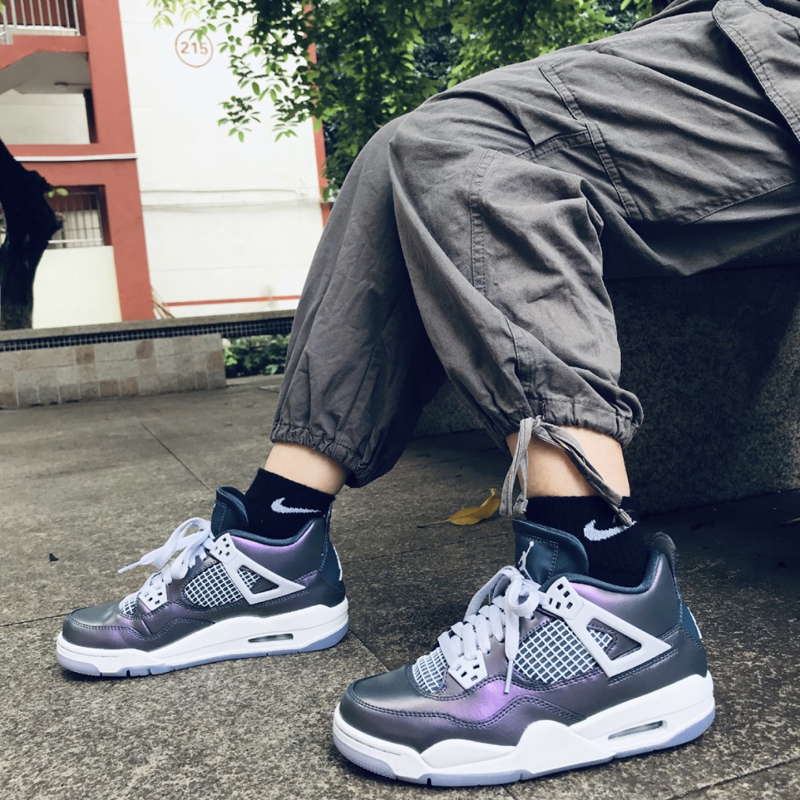 篮球鞋 2020新款air jordan 4 monsoon blue aj4 变色龙 电光紫 篮球