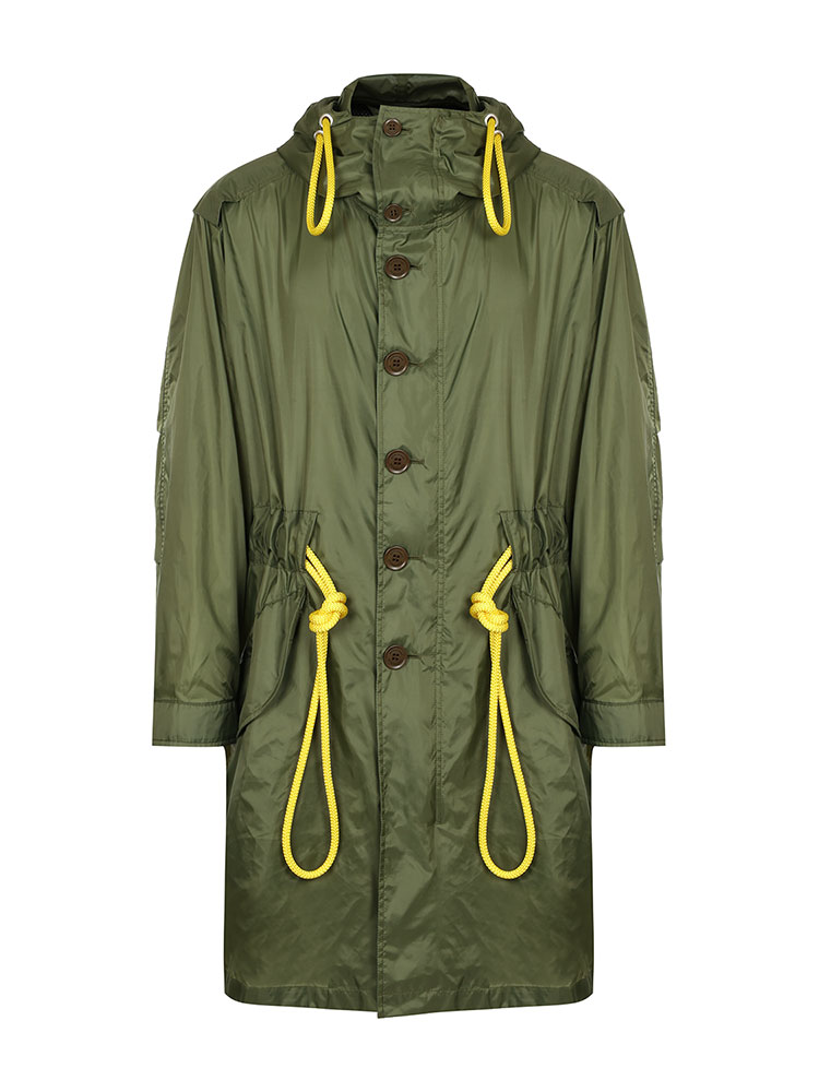 burberry/博柏利 长款男装锦纶连帽军绿色抽绳设计长款男士风衣 男士