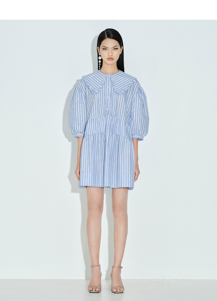 【线上专享】dzzit/dzzit地素2020夏新款条纹泡泡袖娃娃领女士