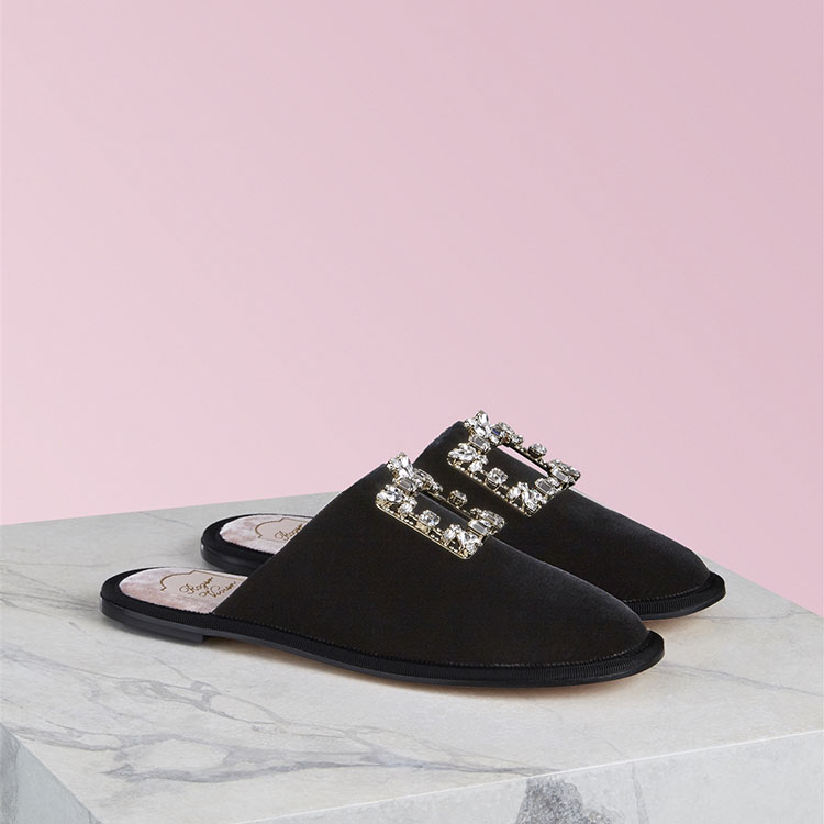 vivierbrochevivier凡尔赛钻扣天鹅绒穆勒鞋拖鞋rvw60429760cfeb999