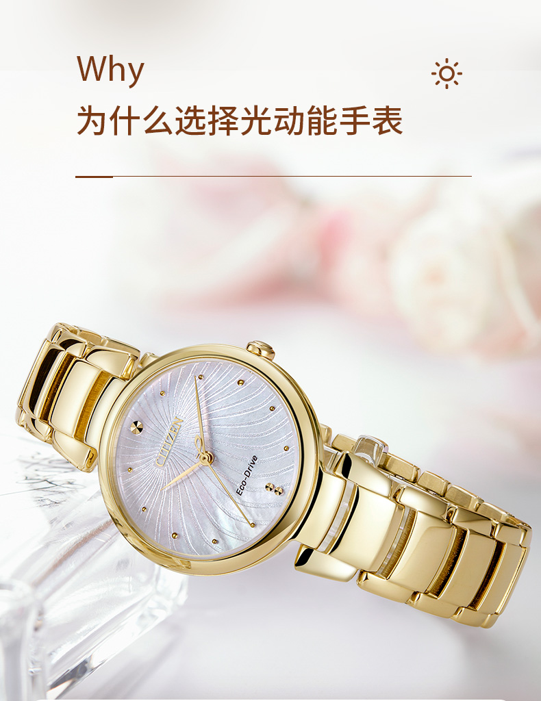 Citizen/西铁城西铁城 CITIZEN 手表 光动能手表镀金钢带女表EM0853-81Y