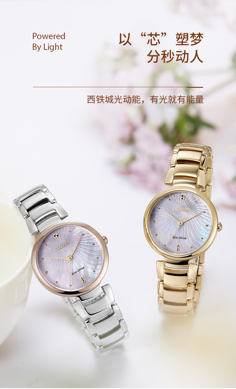 Citizen/西铁城西铁城 CITIZEN 手表 光动能手表镀金钢带女表EM0853-81Y