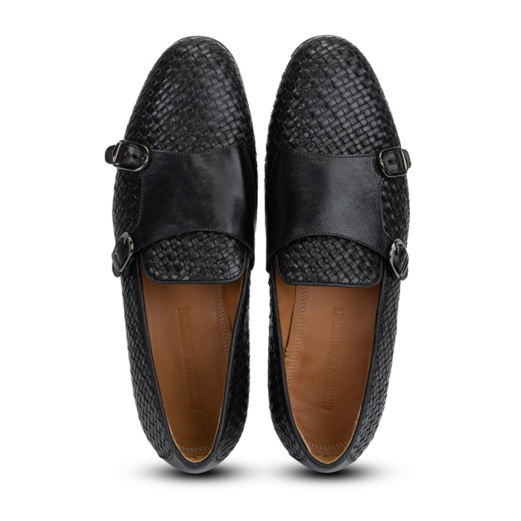 mackenzie/安德鲁·麦肯锡amk黑色编织效果经典百搭真皮皮鞋男士商务