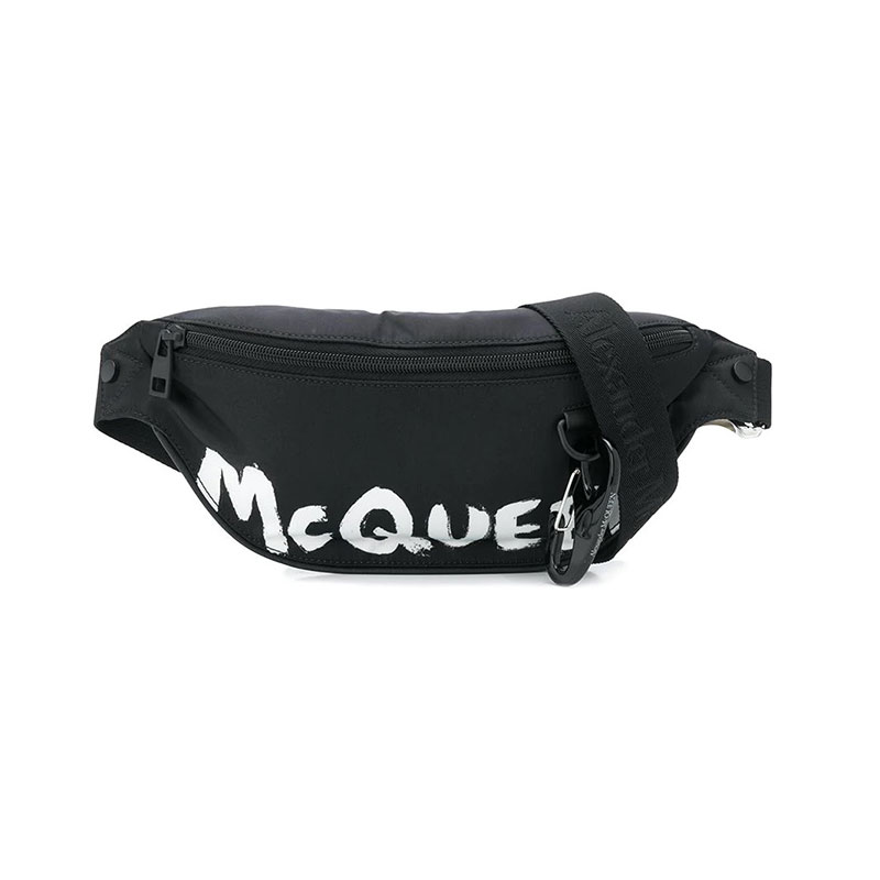 mcqueen/亚历山大麦昆 男包 品牌logo字母印花 男士黑色尼龙腰包