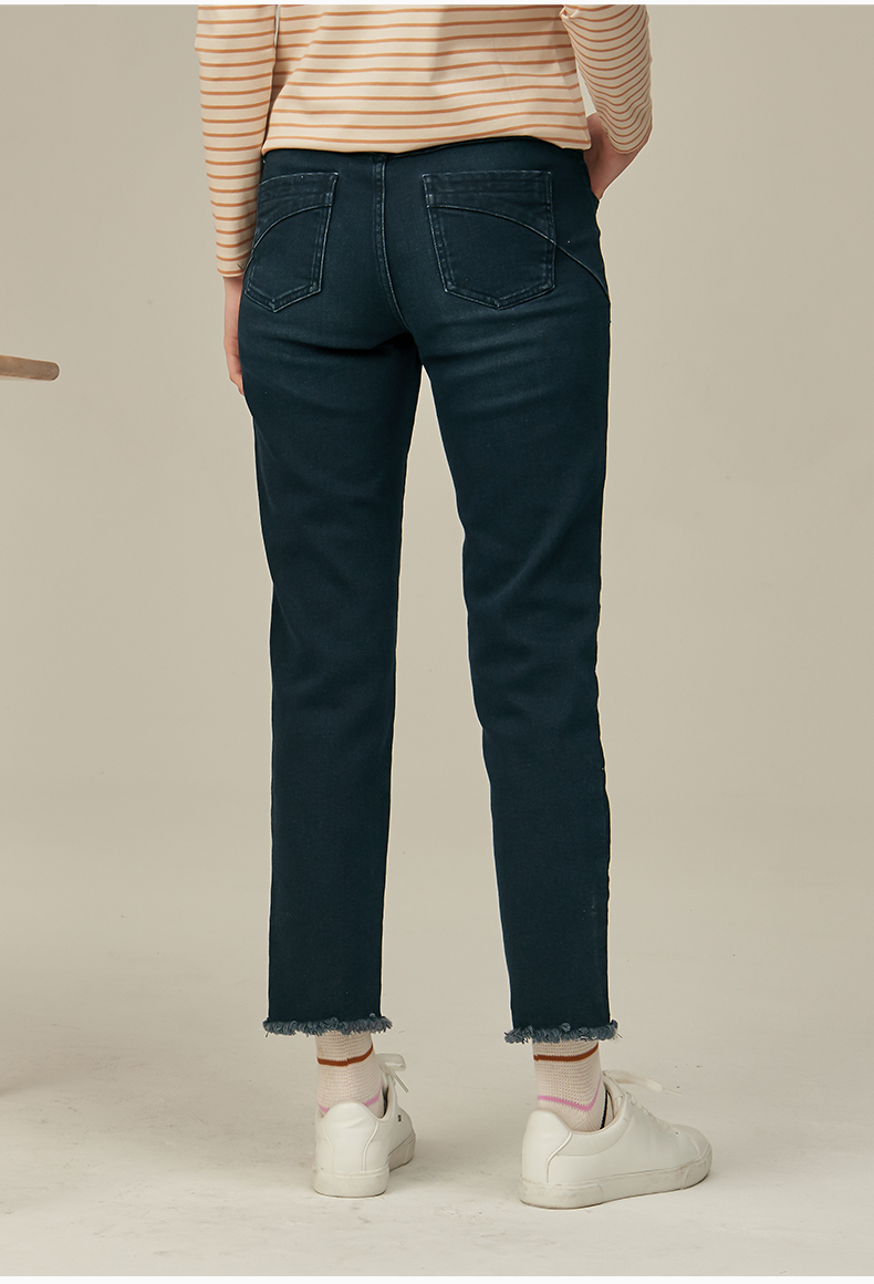 【商场同款】hazzys/哈吉斯 2020秋冬新品女士牛仔裤背面磨毛修身直筒