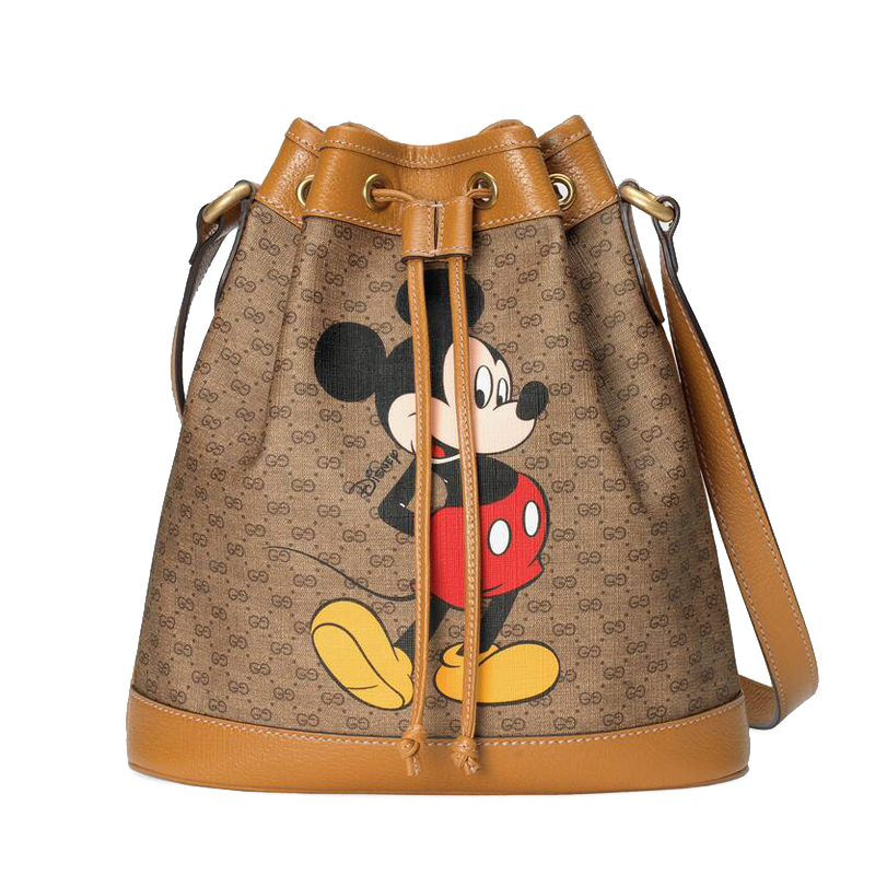 【奥莱】瑕疵折扣gucci/古驰 disney x gucci小号水桶包帆布/配皮