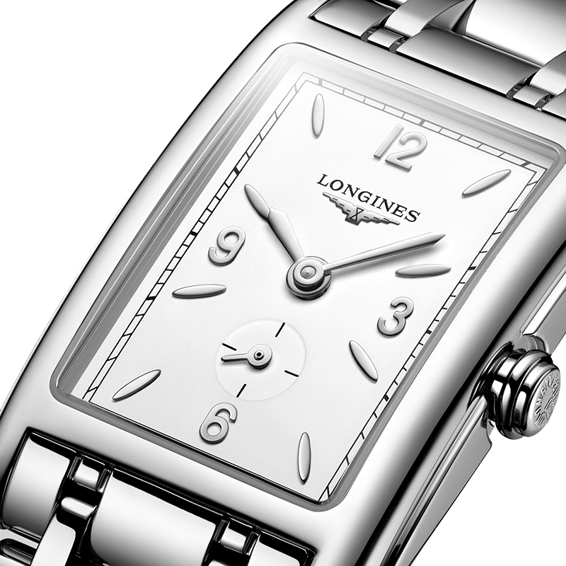 longines/浪琴黛绰维纳系列 女士长方形钢质表壳白色哑光表盘石英腕表