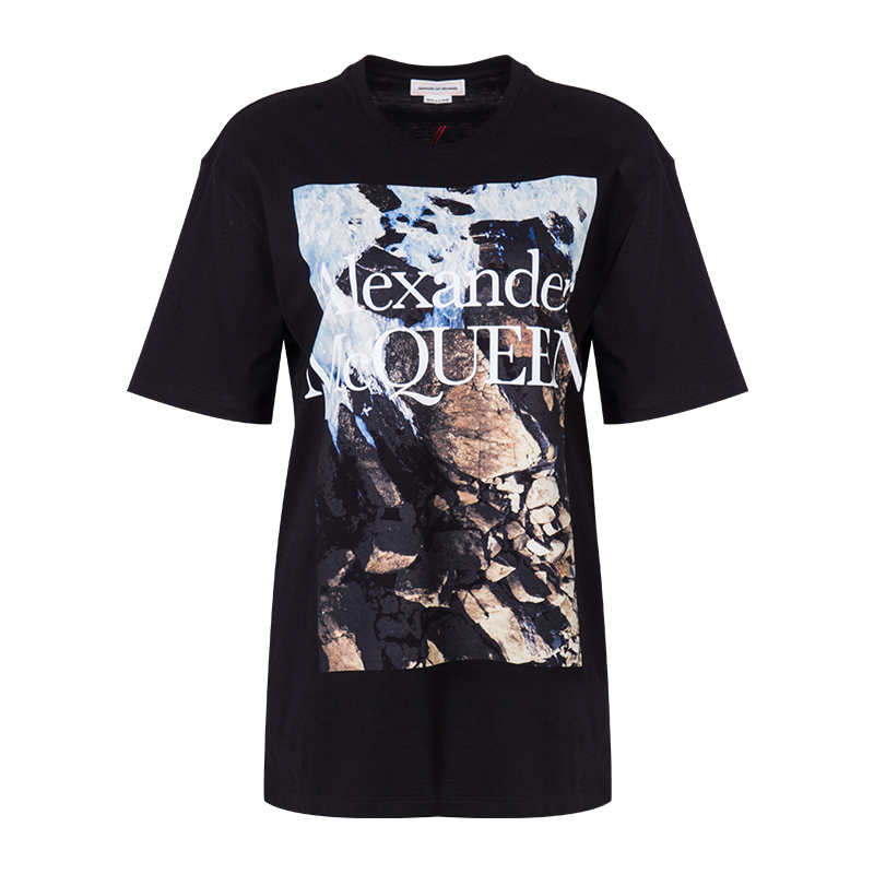 alexander mcqueen/亚历山大麦昆 logo印花图案圆领女士短袖t恤