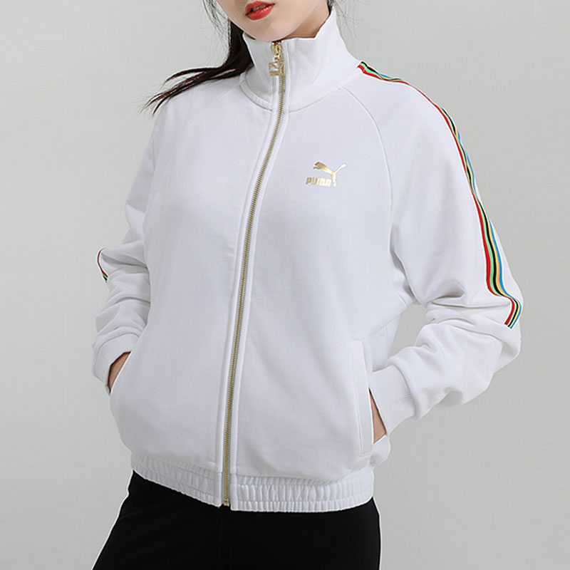 puma彪马20年秋季tfst7trackjacket女款立领休闲白色运动服夹克外套