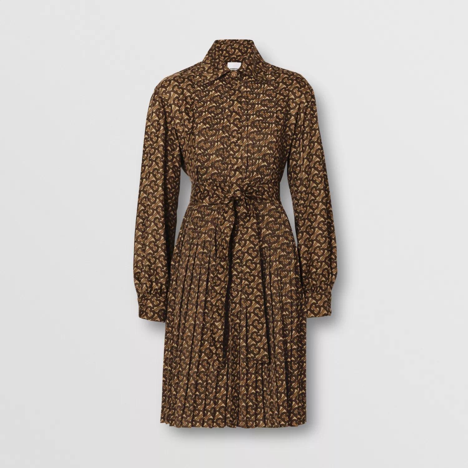 【包邮包税】 burberry 21年春夏 女士 褶饰专属标识印花平织系腰衬衫