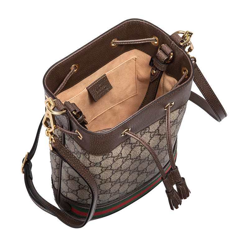 gucci/古驰 ophidia系列女士米色/乌木色红绿织带帆布手提包单肩包