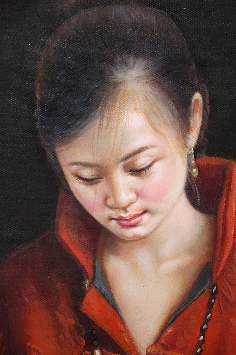 油画家陈一茗《剪纸新娘》/90x120cm/油画