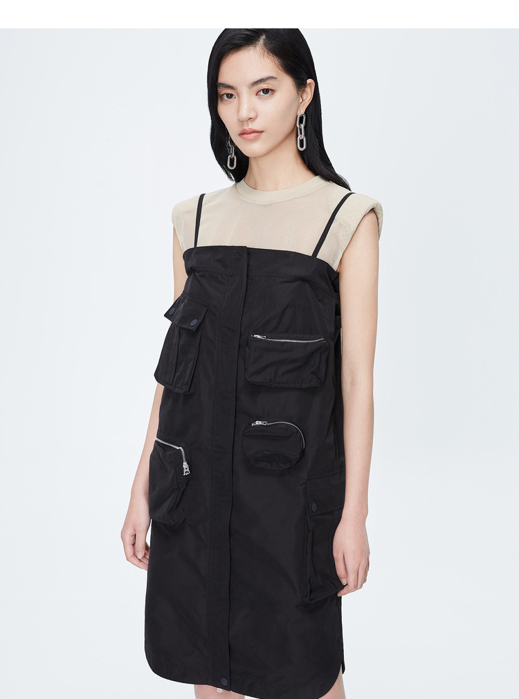 dazzle/dazzle地素20秋新款修身工装吊带连衣裙小黑裙女士连衣裙2c3o