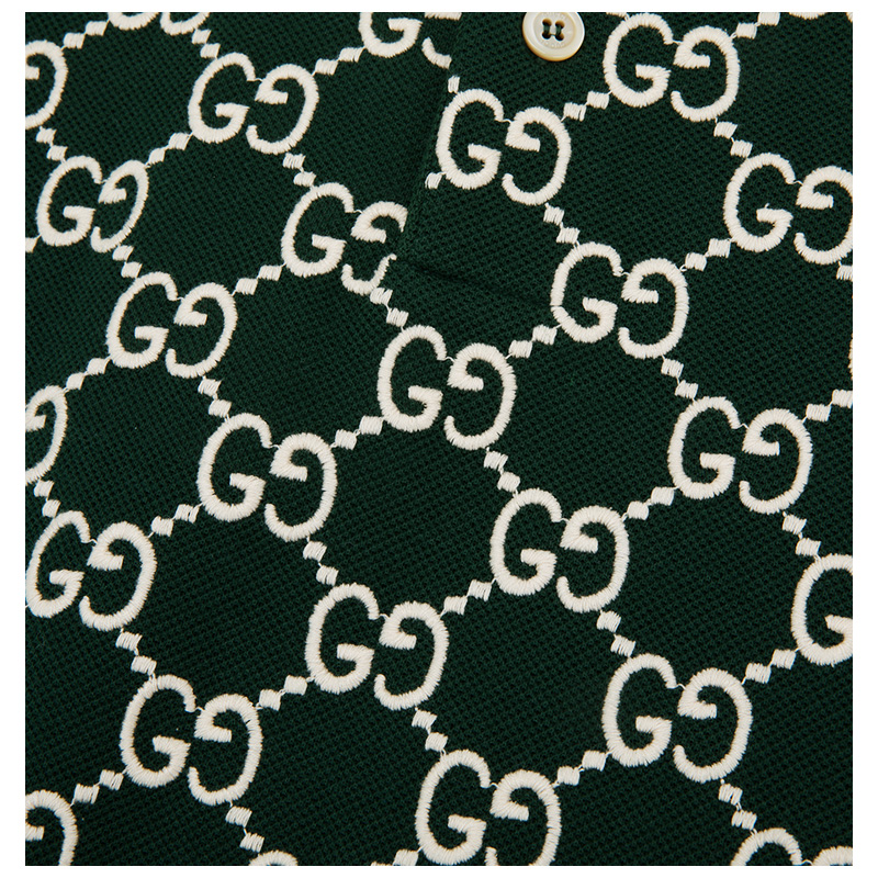 国内现货gucci古驰绿色经典logo图案装饰设计男士短polo