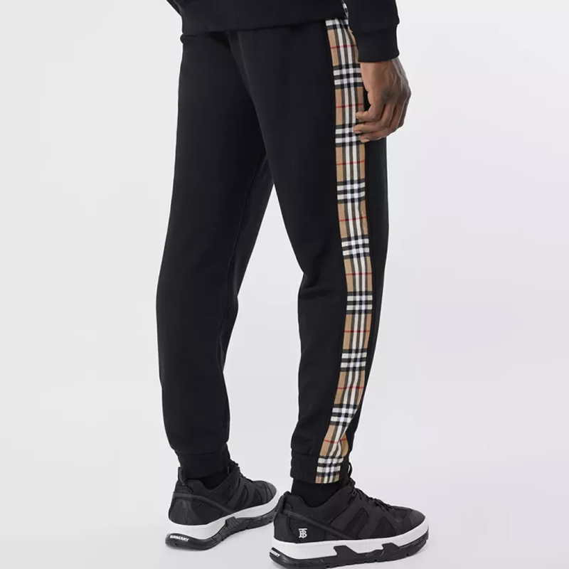 burberry/博柏利男士黑色vintage格纹裁片棉质男士休闲裤8026273