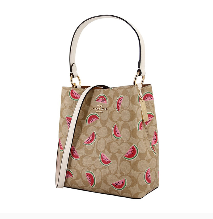 coach/蔻驰【20秋冬新款】【奥莱款】女士卡其色pvc配皮西瓜图案单肩