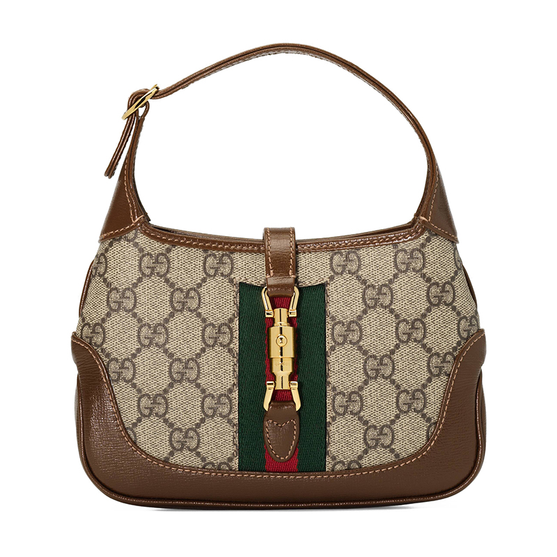 【GUCCI古驰 单肩包】【包税】GUCCI/古驰 1961 Jackie系列 棕色小牛皮拼接老花帆布经典迷你斜跨单肩手提斜跨单肩包 ...