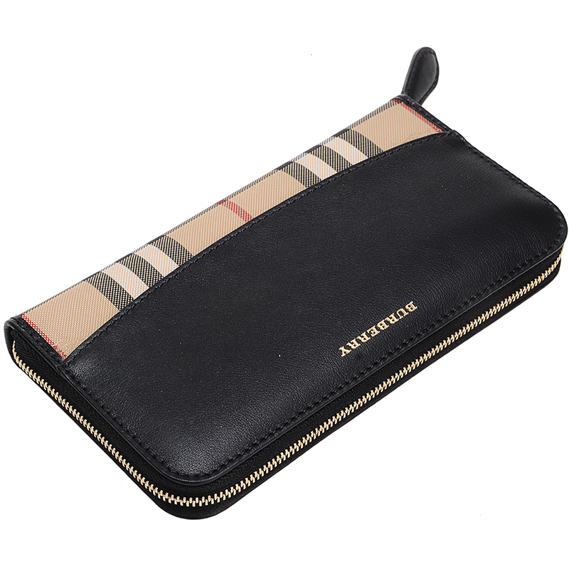 burberry/博柏利 钱包 女款棕褐色格纹织物配皮长款拉链钱夹 40249781