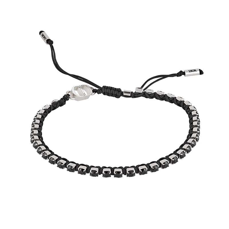 【包税】dior/迪奥 2021秋冬新款 男士cd黑绳黑色水晶镶嵌手链 b1223