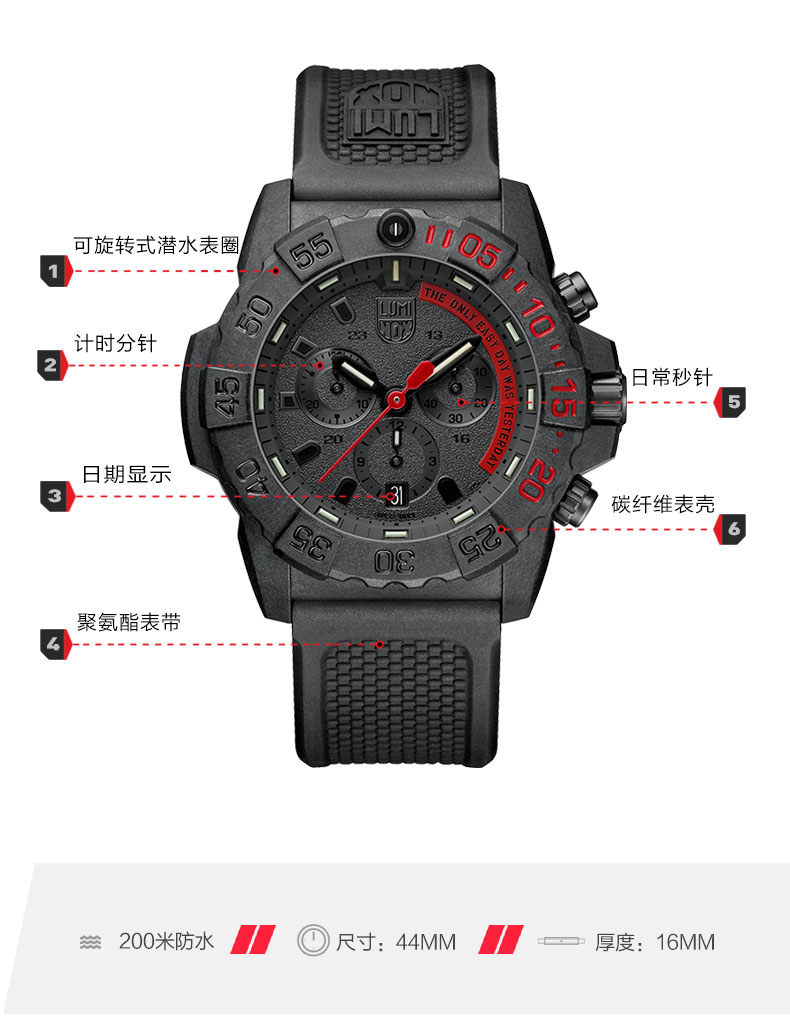 Luminox/Luminox 海豹突击队系列红与黑经典配色防水夜光运动表XS.3581.EY