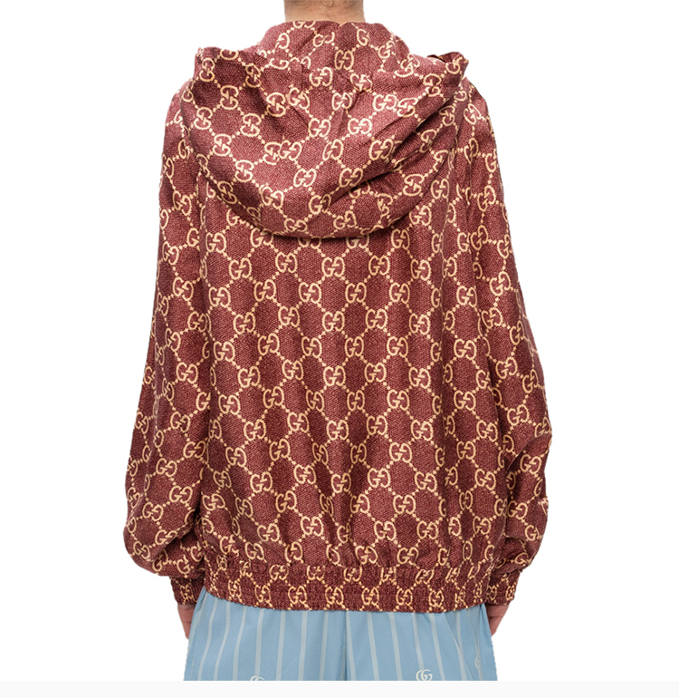 gucci/古驰 女士 服装 20秋冬 棕色老花双袖彩道连帽夹克 女士夹克